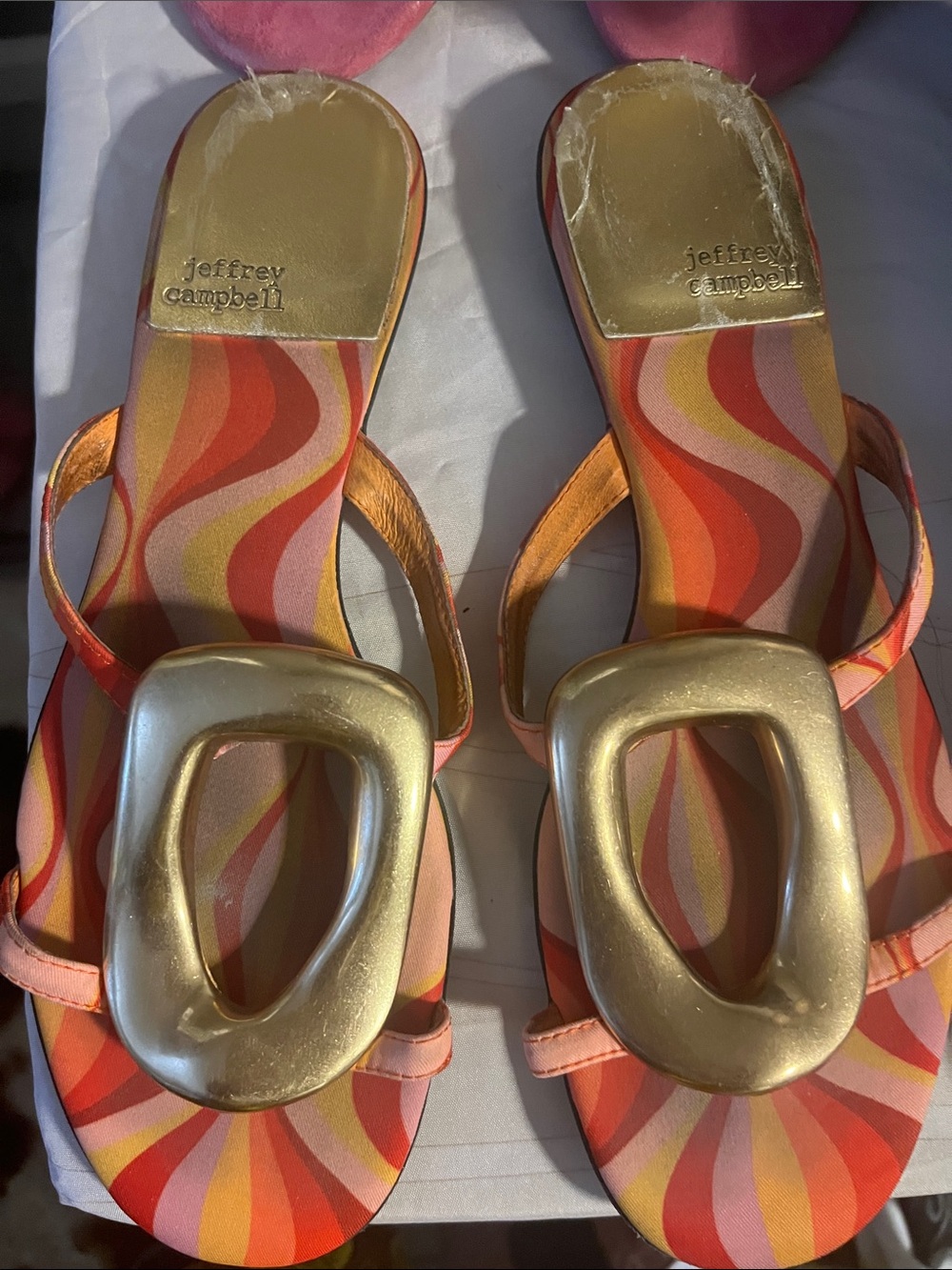 Jeffery Campbell Pucci ish print w/gold buckle sandals